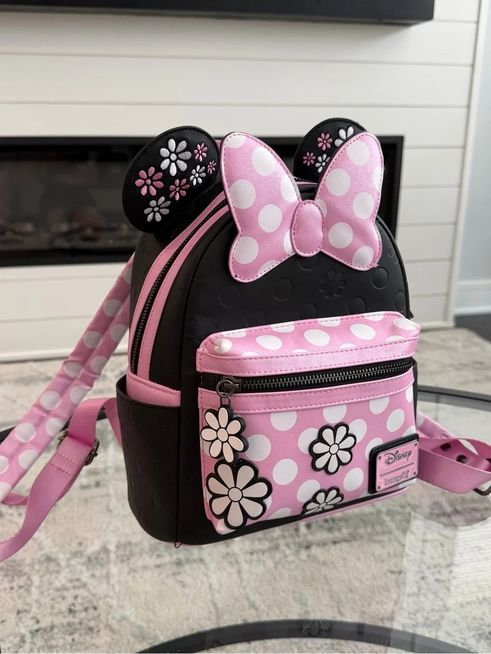Disney Pink and Black Minnie Mouse Polka Dot Bow Mini Backpack